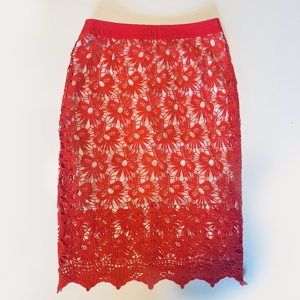 Small - Coral Lace Pencil Skirt